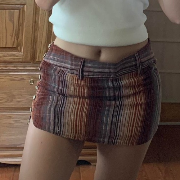 FREE PEOPLE Boho Mini Skirt Plaid Earth Tone w/ Belt Hippie Coastal Ethnic Beach - Picture 9 of 9